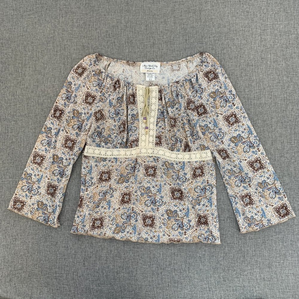 New York City Design Co. Boho Blouse Front Tie Off The Shoulder Wide Sleeves‎ PS